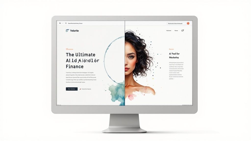 Un écran d’ordinateur affichant une landing page moderne pour « Velerte » avec de l’IA pour la finance et le marketing.