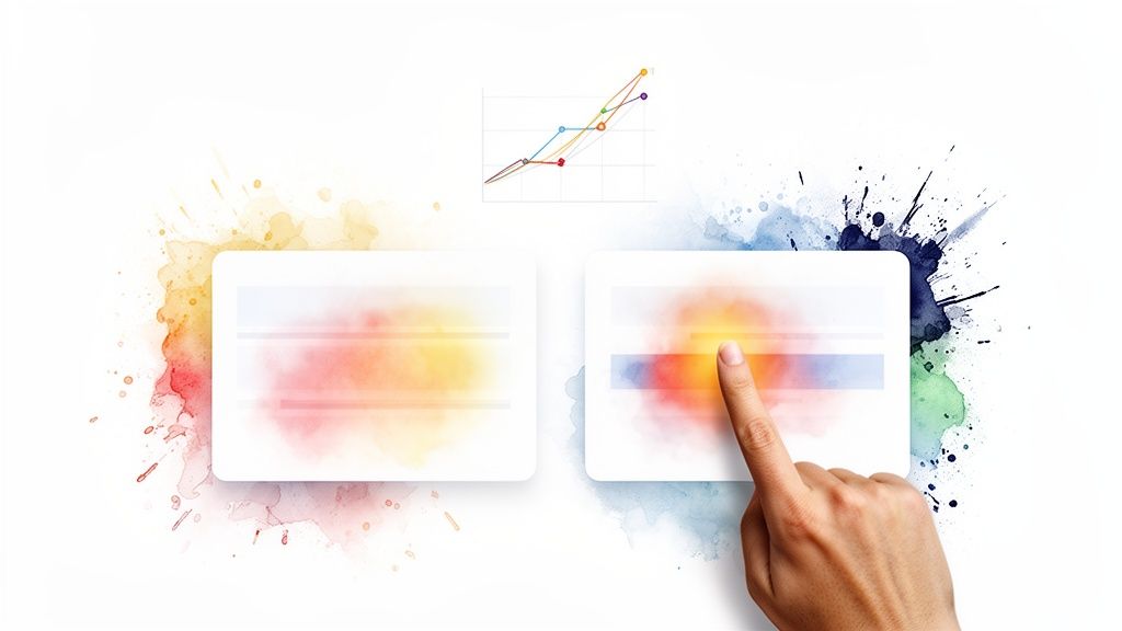 Interaktive Datenvisualisierung mit farbigen Karten, einem Liniendiagramm und einer Hand, die mit digitalen Inhalten interagiert.