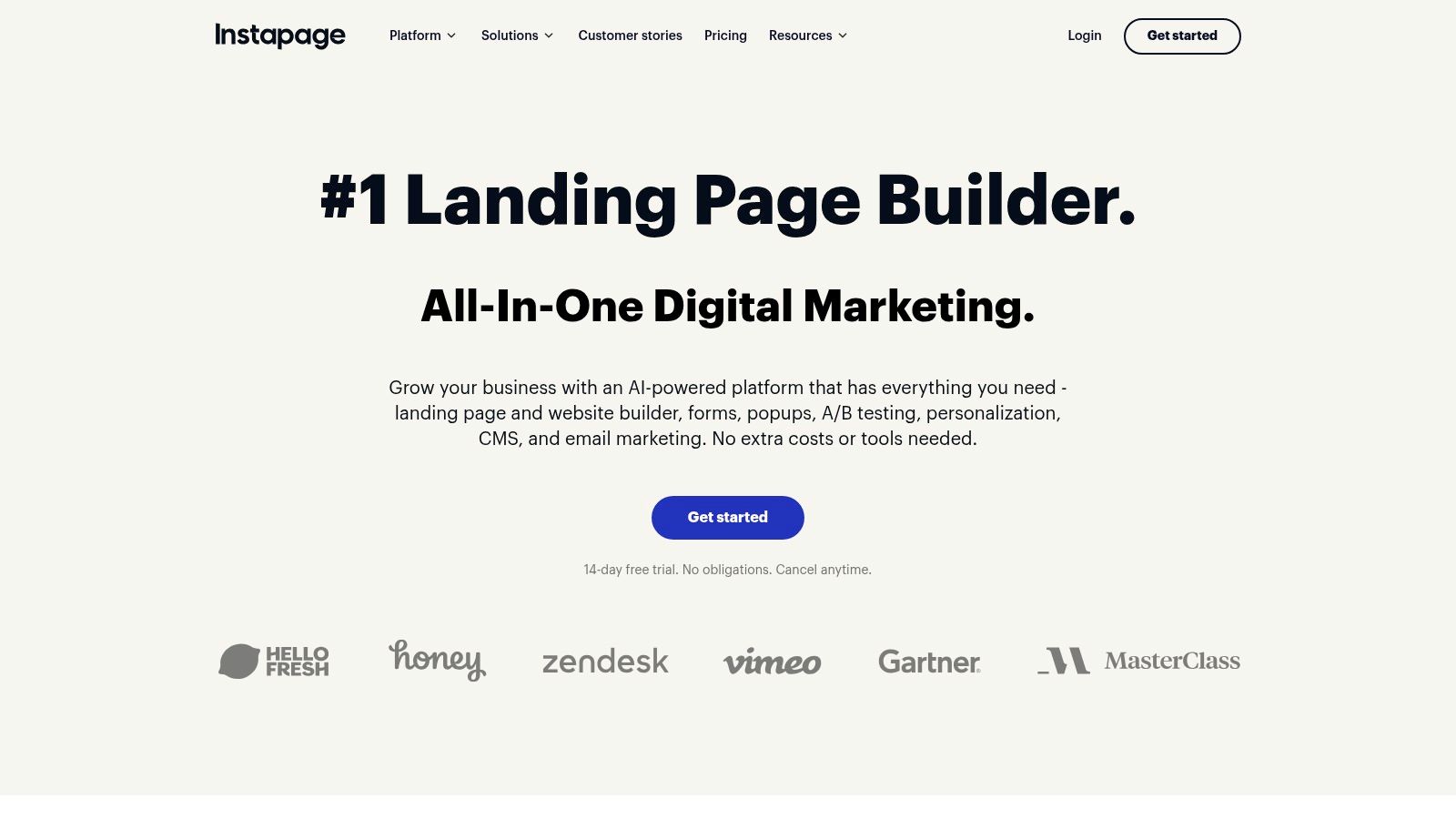 interfață Instapage pentru builder de landing page